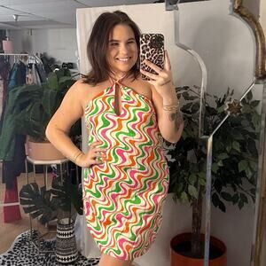 Zara Halter Swirl Whimsical Mini Dress Multi XL NWT